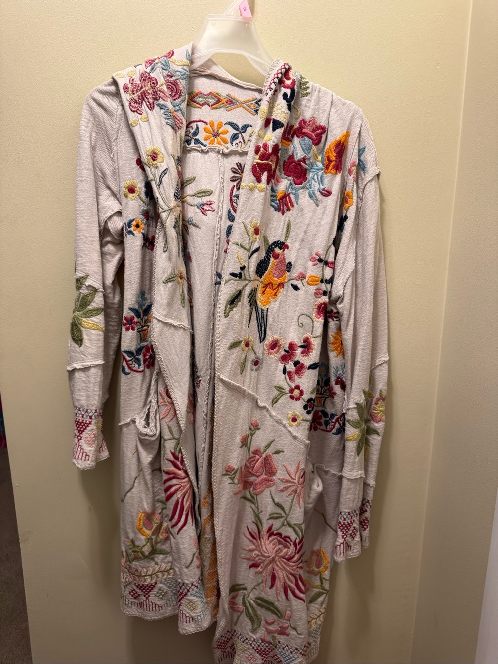 Johnny Was Embroidered Floral  Open Cardigan - Cream